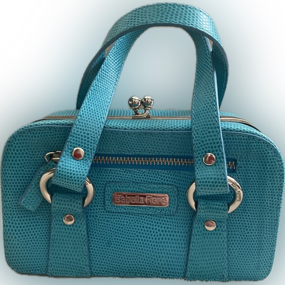 Vintage Isabella Fiore Rectangle Handbag Turquoise Green Silver Clasp Closure - Picture 1 of 12